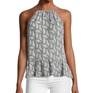 NWT JOIE Faustine 100% Silk Feather High Neck Peplum Top